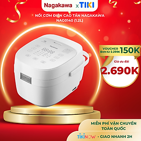 Nồi cơm điện cao tần Nagakawa NAG0140 (1.2L) - 12 chế độ nấu - Giảm tinh bột - Hàng chính hãng