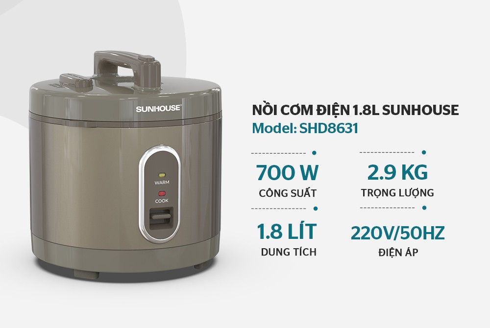 Nồi Cơm Điện 1.8L SUNHOUSE SHD8631 - Hàng Chính Hãng