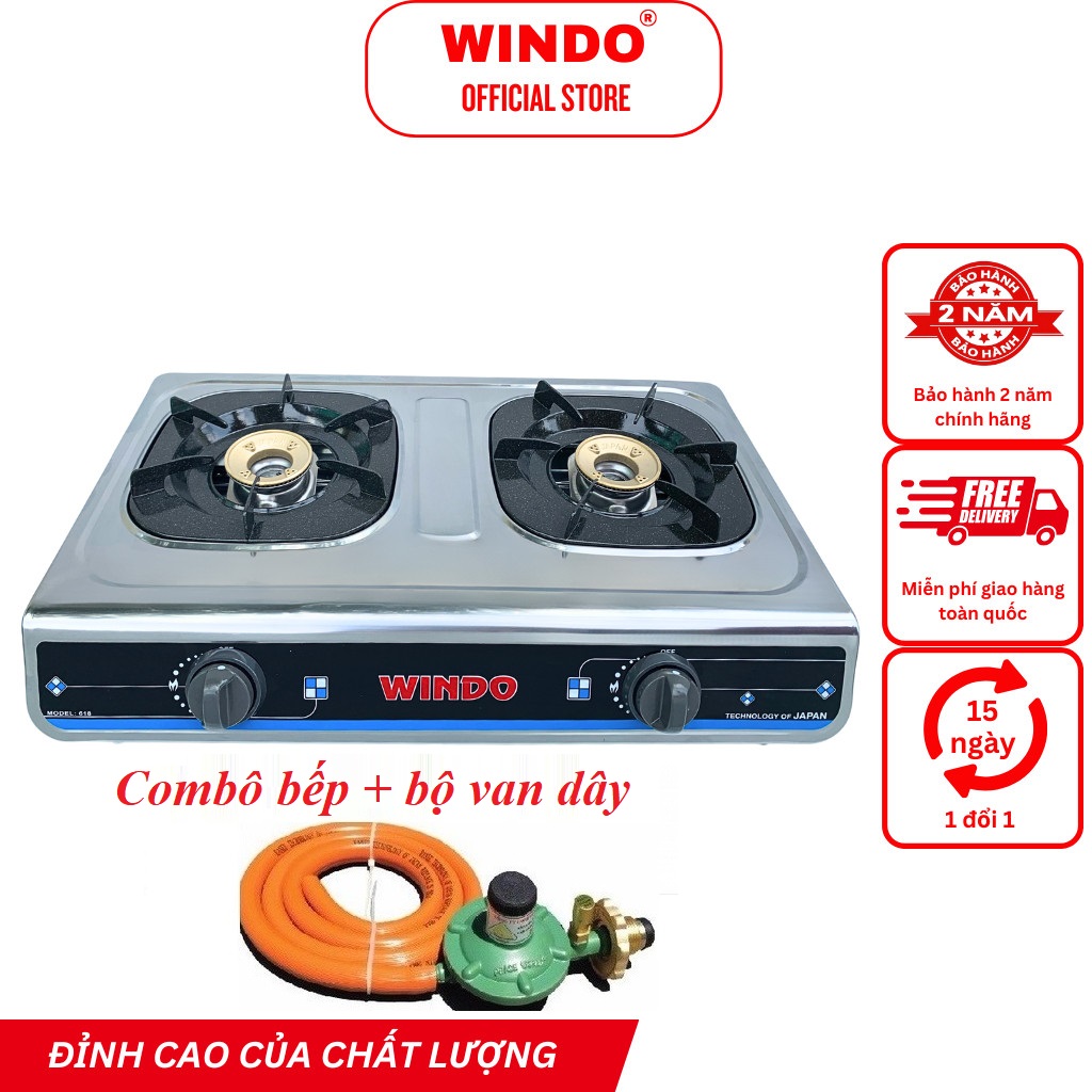 Bếp Gas Đôi Mặt Inox WINDO - 618 SI | Bếp gas 6 tấc tiết kiệm gas- Hàng chính hãng