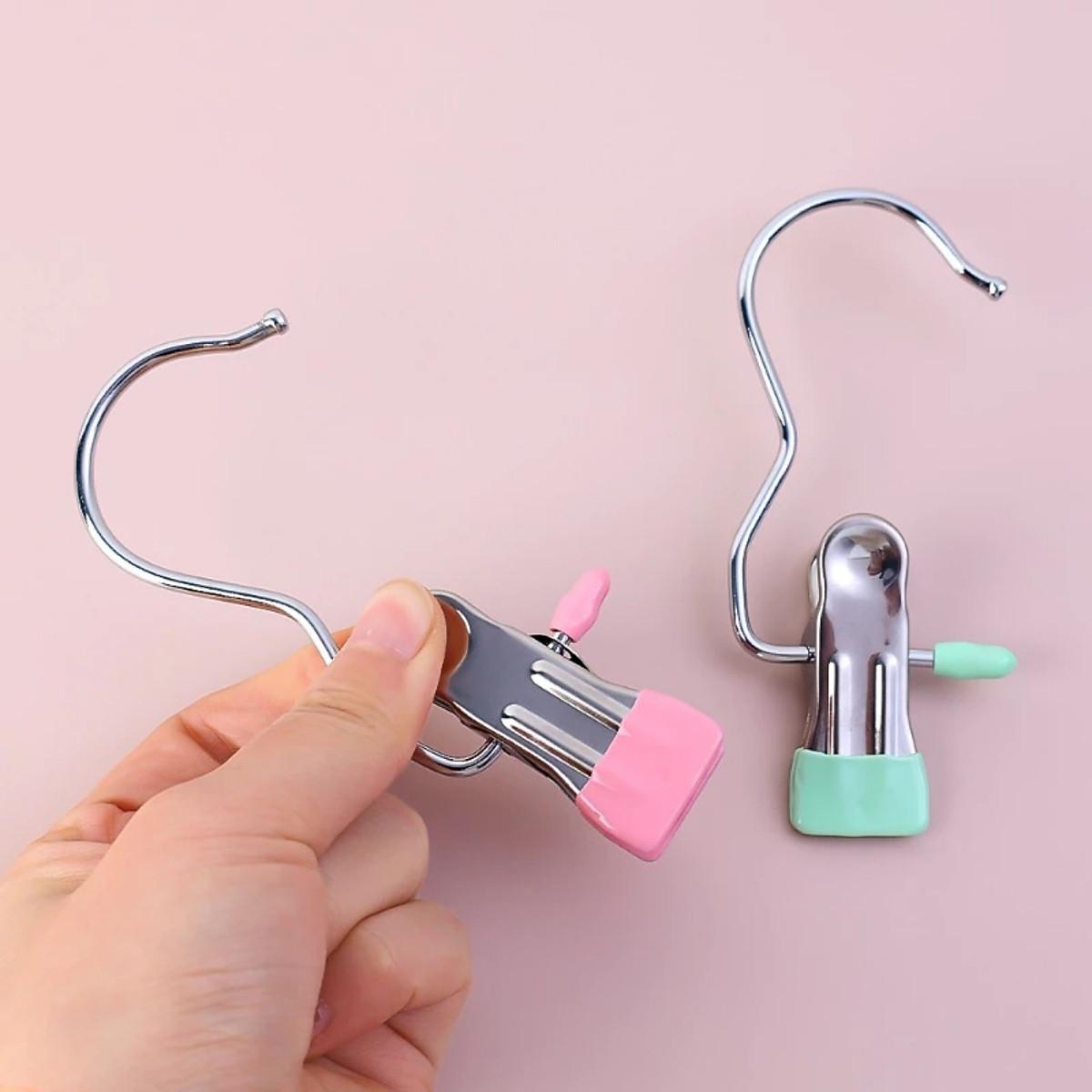 Set 20 Móc Treo Đồ Có Kẹp Chống Trượt, Kẹp Đơn Phơi Quần Áo Đa Năng Bằng Thép Không Gỉ Bọc Nhựa PVC Chắc Chắn