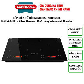 Bếp từ đôi Sunhouse SHB568HL, Công suất 4000W, Mặt kính Ultra Vitro Ceramic, bo viền 4 cạnh sang trọng, chắc chắn, Chức năng nấu nhanh Booster, Bảng điều khiển Slider Control siêu nhạy, Bảo hành 3 năm tại nhà - Hàng chính hãng
