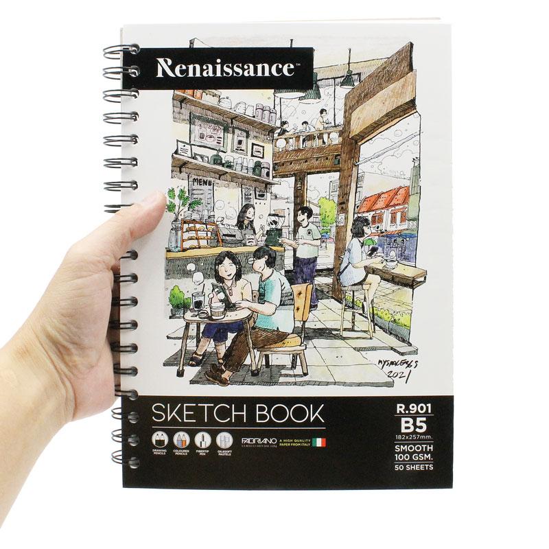Tập Vẽ Lò Xo Phát Thảo B5 100 Trang 100gsm Sketch Book- Renaissance R-901 - Mẫu 1