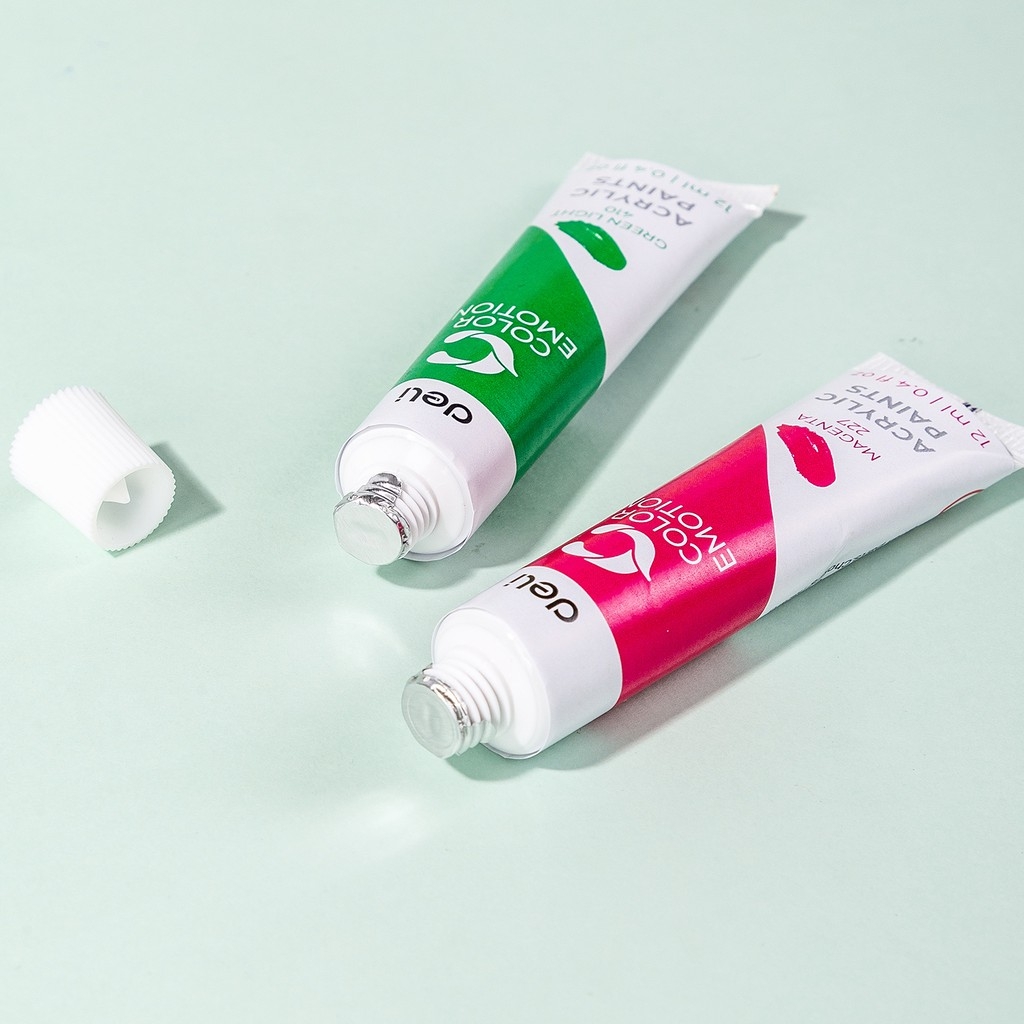 Màu nước Gouache dạng tuýp 12ml Deli 5/12/24 màu,Tặng kèm pallete Nhựa pha màu