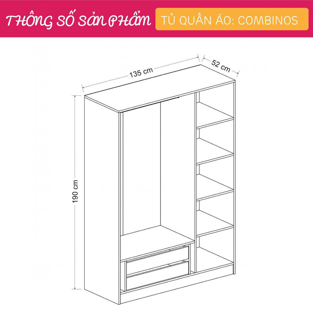Tủ áo gỗ nhỏ gọn thiết kế phong cách hiện đại SMLIFE Combinos