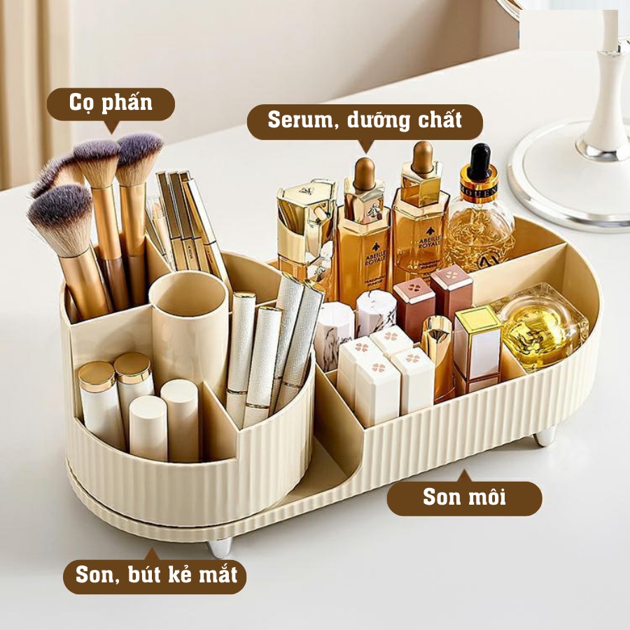 Kệ Đựng Mĩ Phẩm - Đồ Trang Điểm Để Bàn Xoay 360 Độ Sang Trọng, Hộp đựng mỹ phẩm, cọ trang điểm makeup