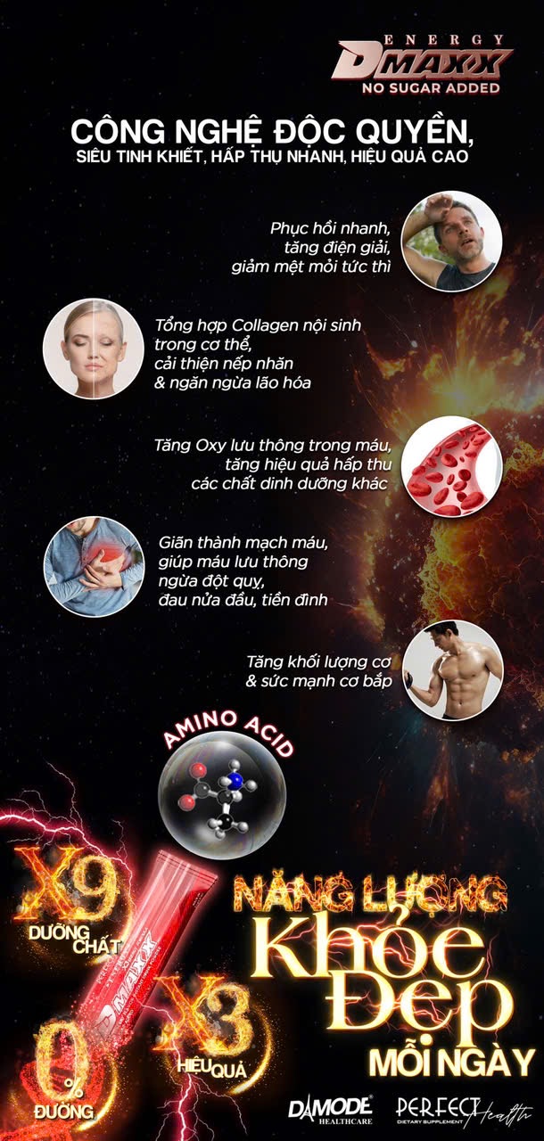 DMAXX thức uống bổ sung vitamin năng lượng không đường DAMODE 97 gói màu đỏ mỗi gói 2,2gr