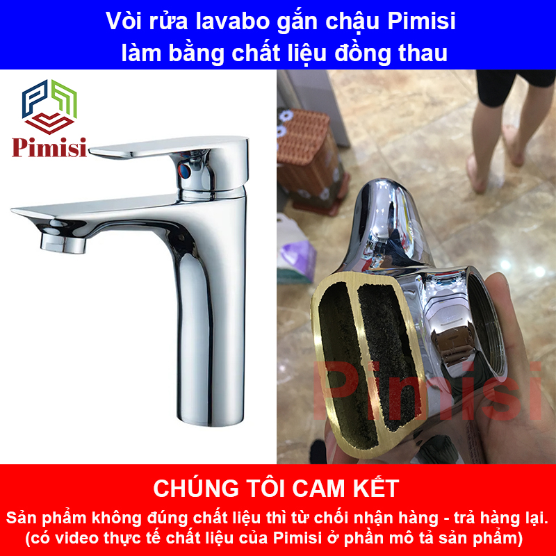 Vòi Nước Lavabo Pimisi PV-306C-1 Nóng Lạnh 1 Lỗ, Cho Chậu Rửa Mặt Treo Tường - Âm Bàn Đá Thuộc Nhà Vệ Sinh | Chính Hãng