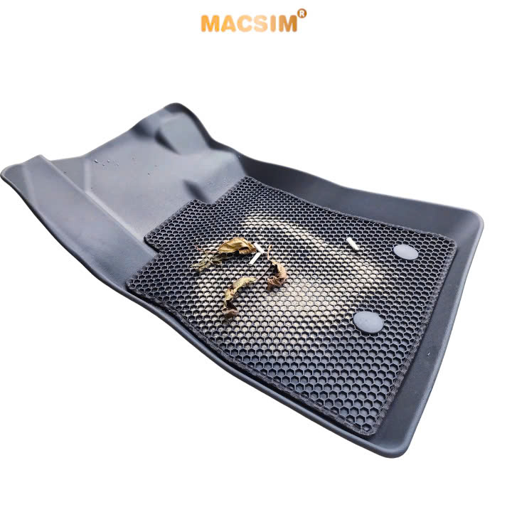 Thảm 2 lớp (sd3) dạng lưới lục giác Kia Carens 2023+ (đen) bề mặt cao su siêu sạch nhãn hiệu Macsim
