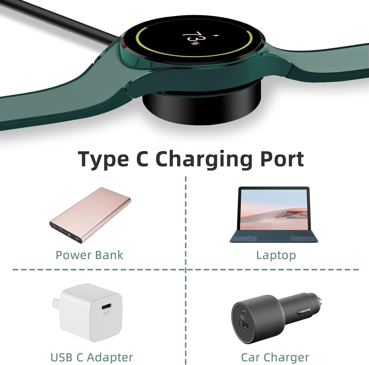 Cáp Sạc Đế Sạc Kim Loại cho Samsung Galaxy Watch 5/5Pro/6/6Classic/7 & Galaxy Watch Ultra Cổng USB Type C - Hàng Chính Hãng