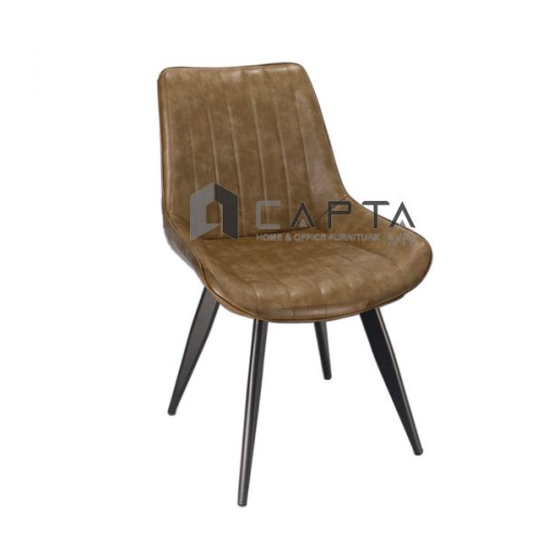 Ghế ăn nệm da nâu bò LUX 5A-P Nội thất Capta Ghế phòng ăn có tựa nệm da PVC bóng màu nâu da bò có chân sắt sơn tĩnh điện