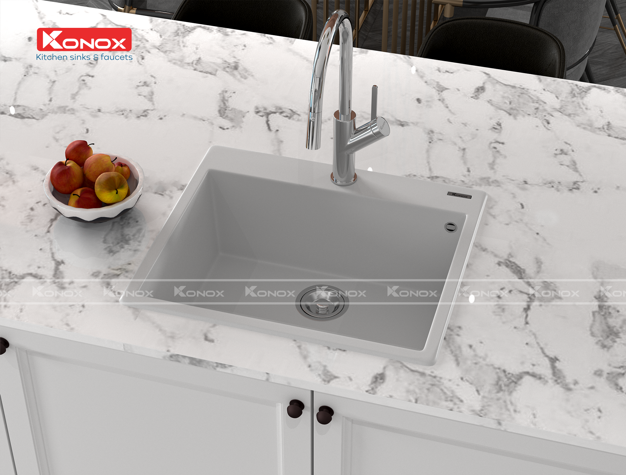 Vòi rửa bát kéo dây Konox, Model Ponte Grey, 4 phiên bản màu, Bề mặt mạ PVD 5 lớp cao cấp, Lõi đồng tiêu chuẩn CW617N, Linh kiện phụ trợ dòng chảy nhập khẩu châu Âu, Bảo hành chính hãng 5 năm, Hàng chính hãng