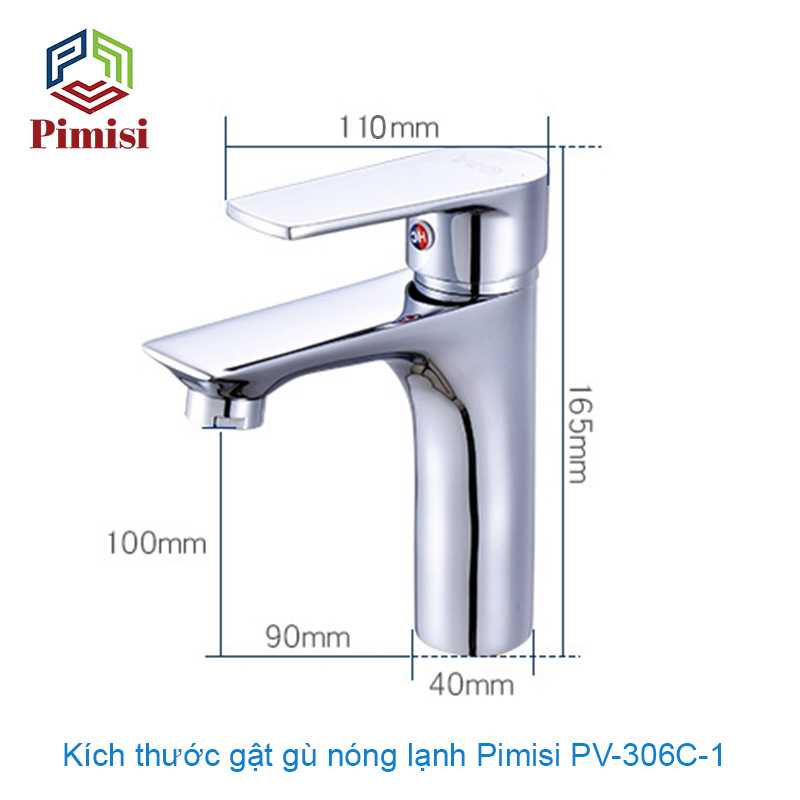 Vòi Nước Lavabo Pimisi PV-306C-1 Nóng Lạnh 1 Lỗ, Cho Chậu Rửa Mặt Treo Tường - Âm Bàn Đá Thuộc Nhà Vệ Sinh | Chính Hãng