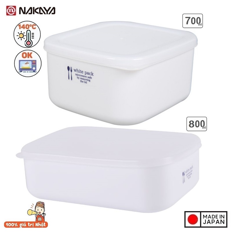 Set 02 hộp đựng thực phầm White Pack 700ml và 800ml, thiết kế tinh tế, đẹp mắt, khả năng giữ kín hơi vượt trội - nội địa Nhật Bản