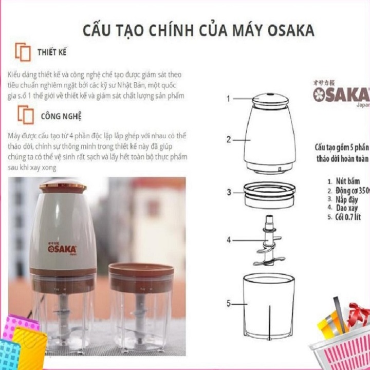 Máy xay Osaka Japan Model Mới, Máy Xay Sinh Tố Cầm Tay Mini Đa Năng 350W HOT, Máy Xay Thịt Xay Đá nắp đồng, Hàng chính hãng