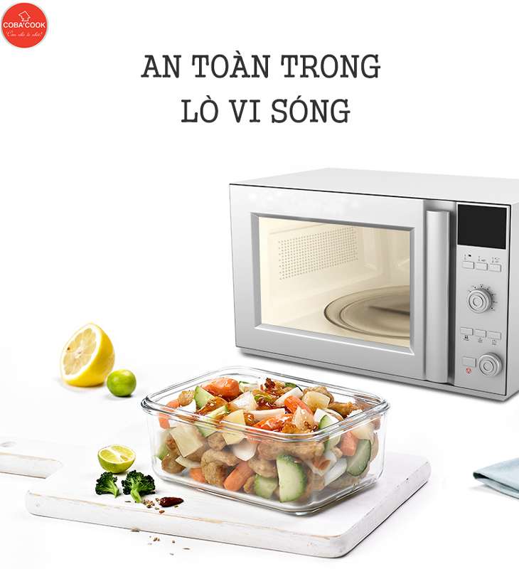 Bộ 5 hộp thủy tinh hộp đựng cơm trữ thức ăn thực phẩm trong tủ lạnh chịu nhiệt COBA
