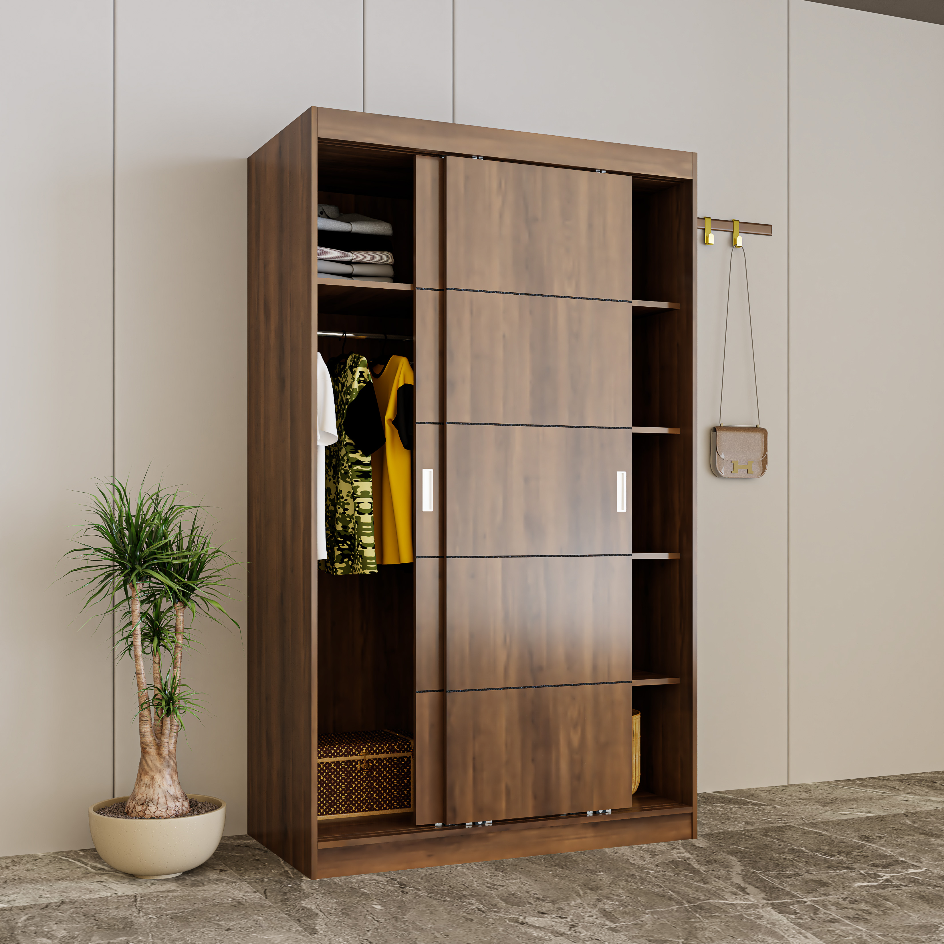 HAPPY FURNITURE , Tủ treo quần áo cửa lùa - RUNI , TCL_005 , 120cm x 60cm x 203cm