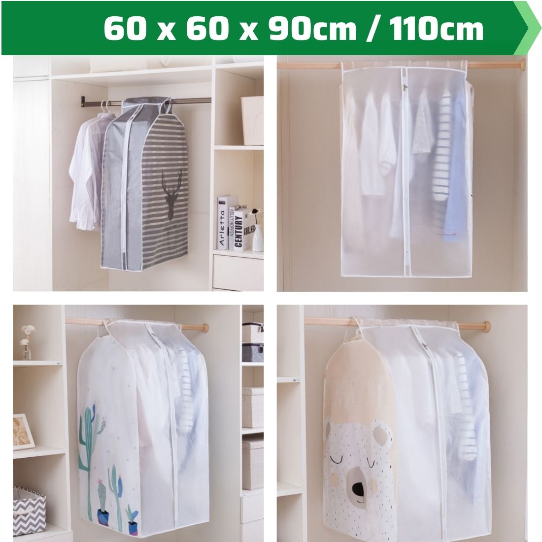 Túi peva SmileBox size lớn bọc nhiều bộ quần áo treo tủ chống thấm, chống bụi, có khóa kéo đôi tiện lợi nhiều size ngắn dài 90cm 110cm- Hàng chính hãng