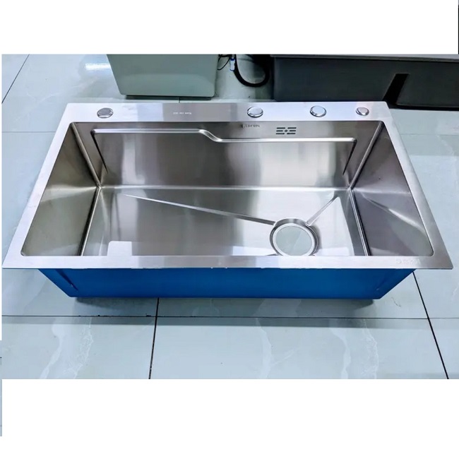 Combo chậu rửa chén bát 1 hố lớn Valenza size 7846 inox 304 kèm vòi rửa bát rút dây Valenza RT-02 inox 304, bộ xả to ngăn mùi, khay inox kín-TẶNG BÌNH NƯỚC RỬA CHÉN