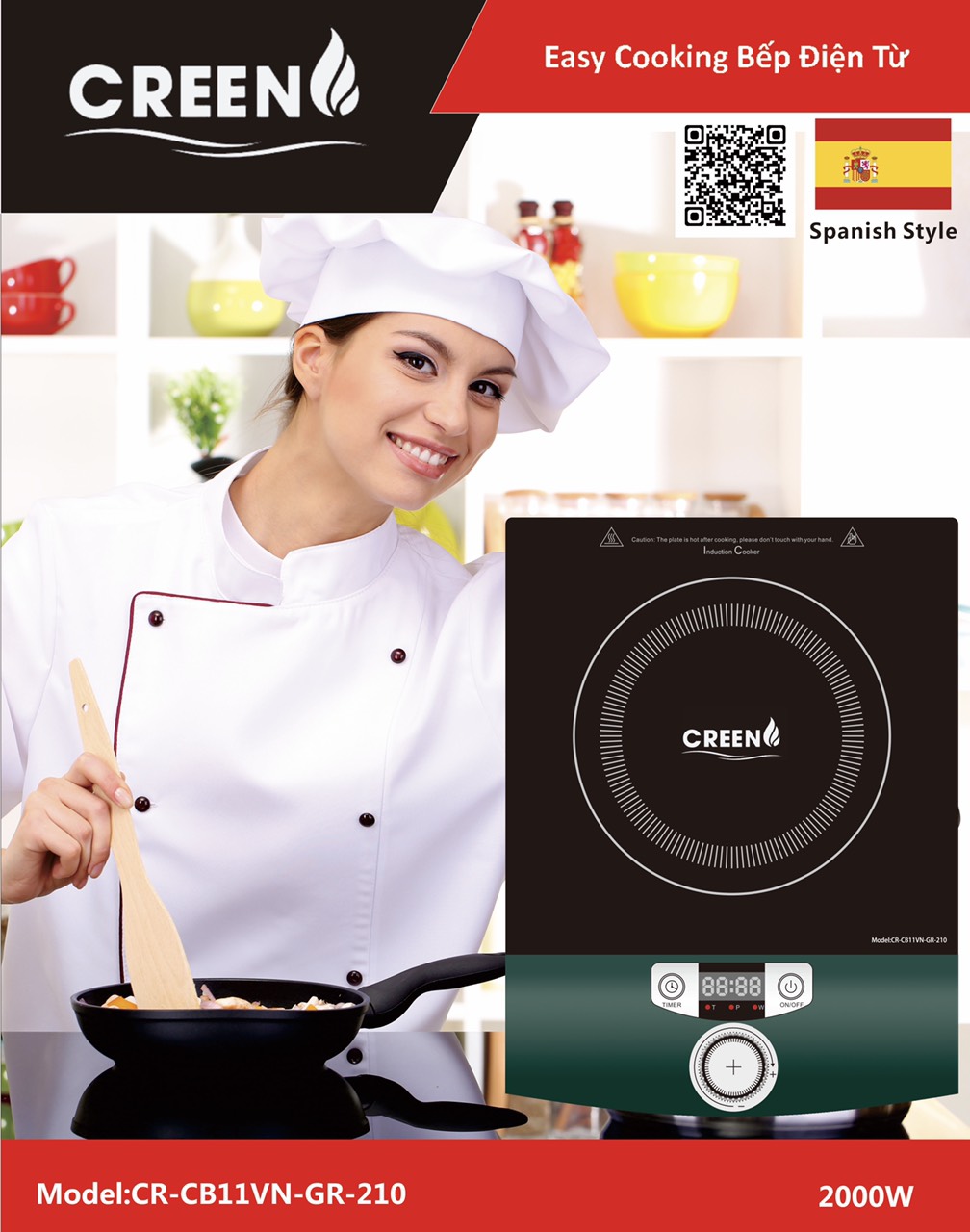 Bếp điện từ CREEN CR-CB11VN-GR-210 Công suất 2000W - Hàng chính hãng