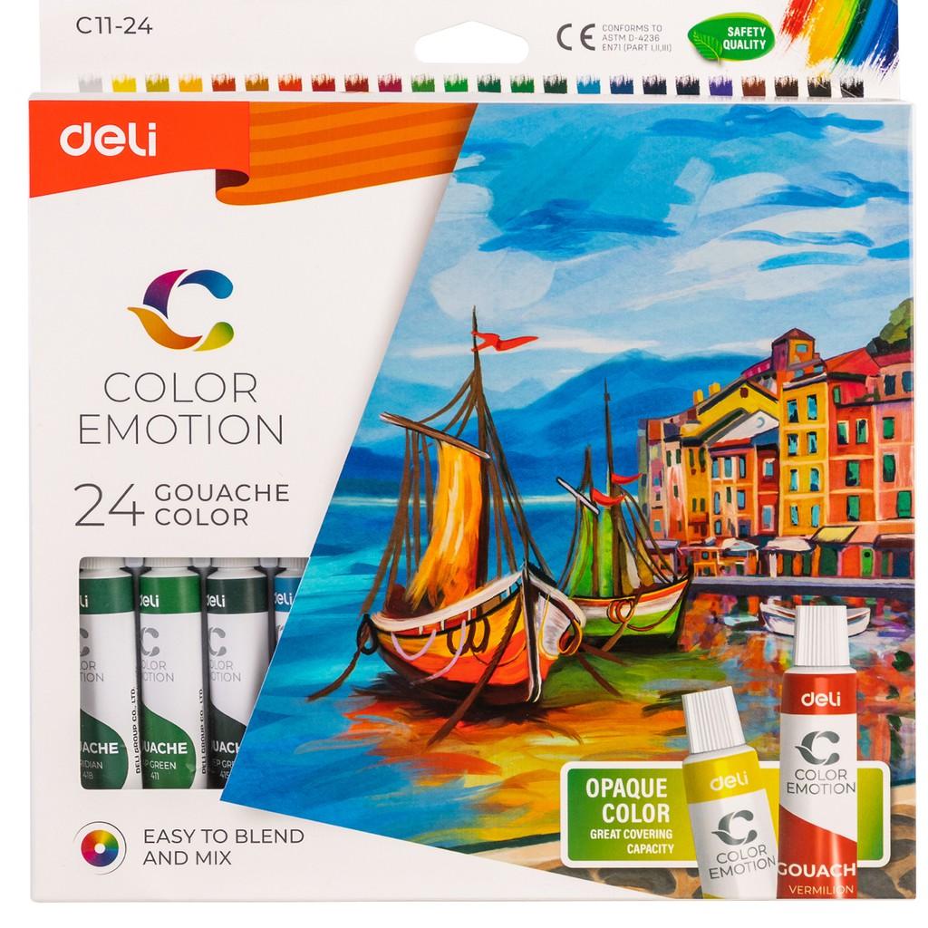 Màu nước Gouache dạng tuýp 12ml Deli 5/12/24 màu,Tặng kèm pallete Nhựa pha màu