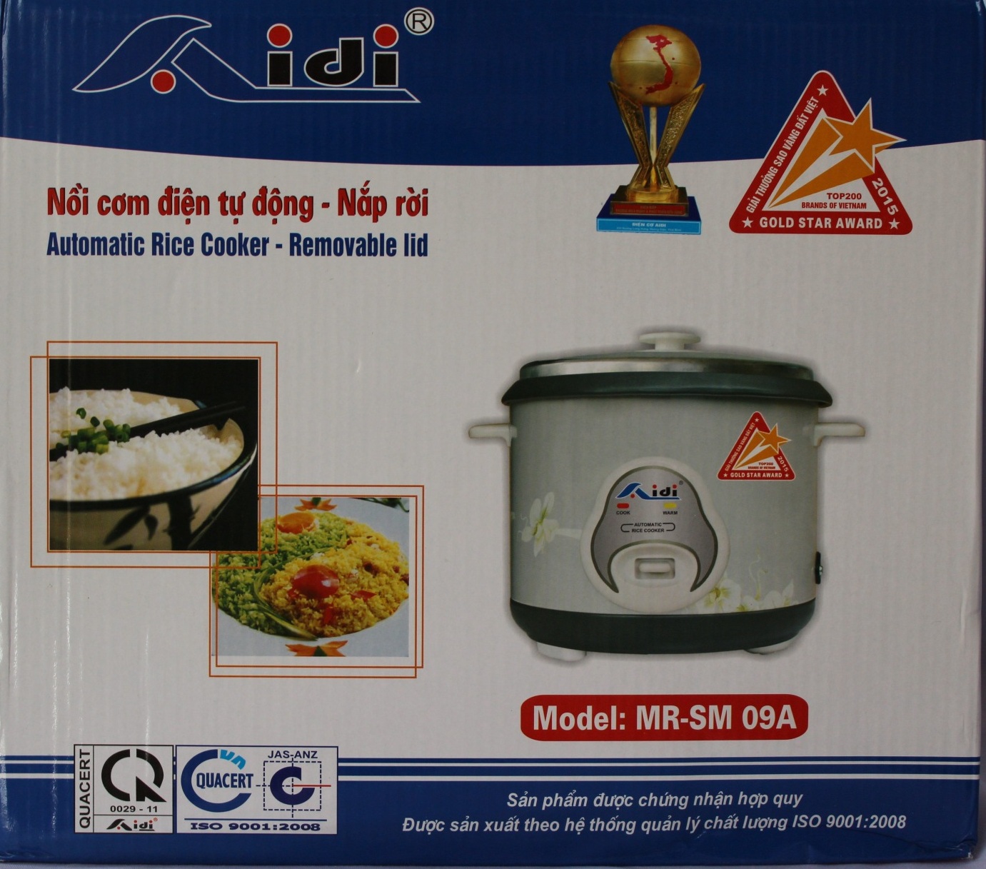 Nồi cơm điện Aidi MR-SM 09A (1,8 lít) - Màu Ngẫu Nhiên - Hàng Chính Hãng