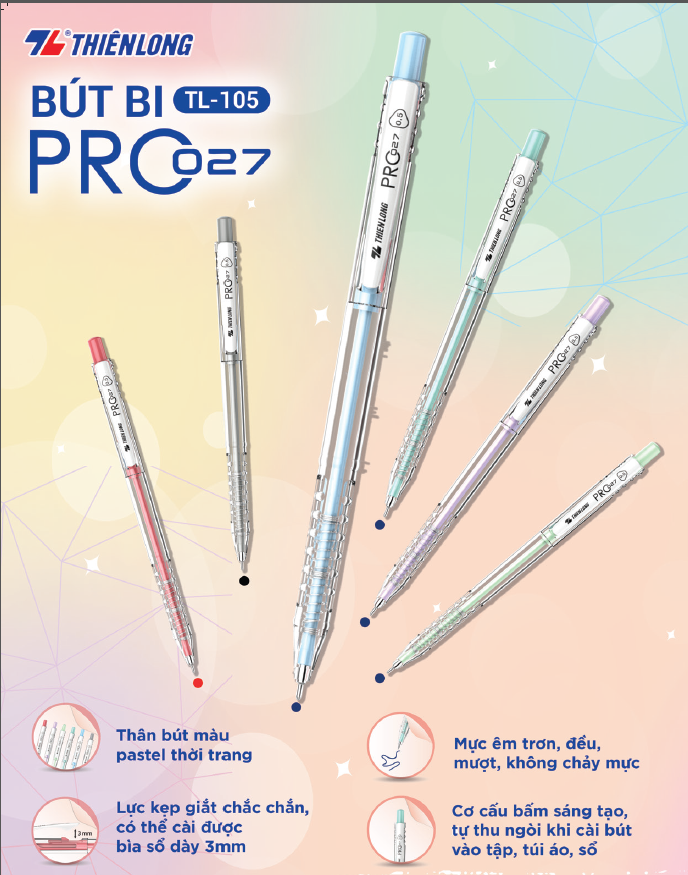Bút Bi Pro 027 0.5 mm - Thiên Long TL-105 - Mực Đen