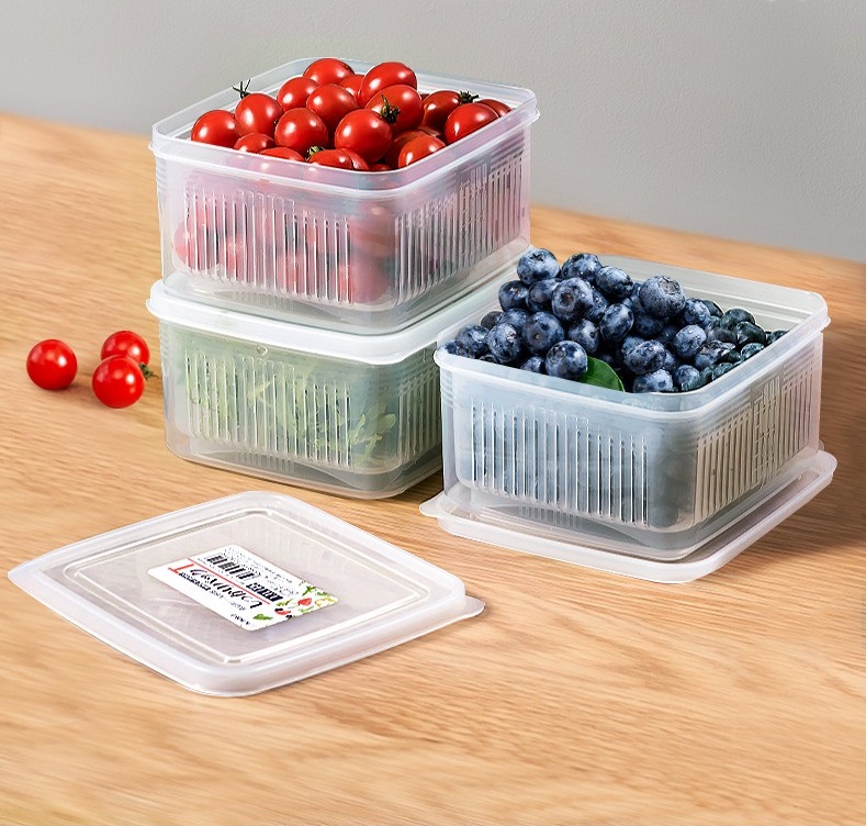 Set hộp thực phẩm 2 lớp bảo quản tủ lạnh, dùng được trong lò vi sóng Nakaya 1.1L - Hàng nội địa Nhật Bản (#Made in Japan)