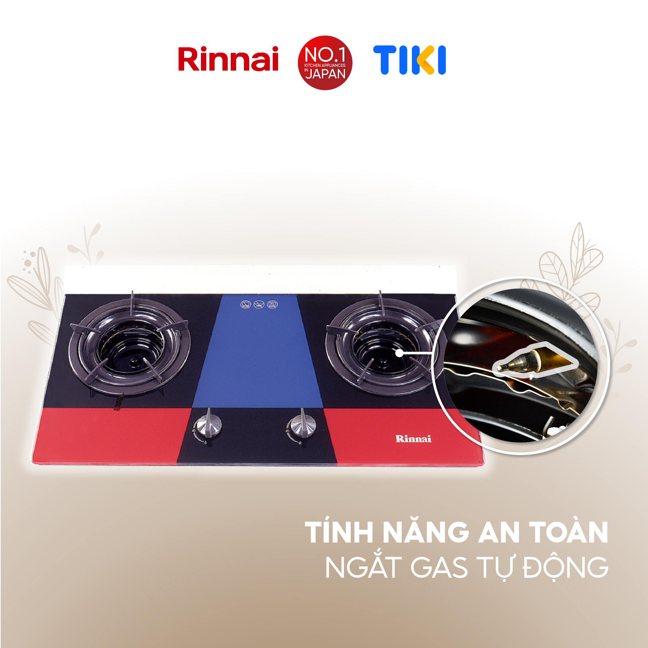 Bếp gas âm đầu đốt trong Rinnai RVB-2Gi(MC) mặt bếp kính và kiềng bếp men - Hàng chính hãng