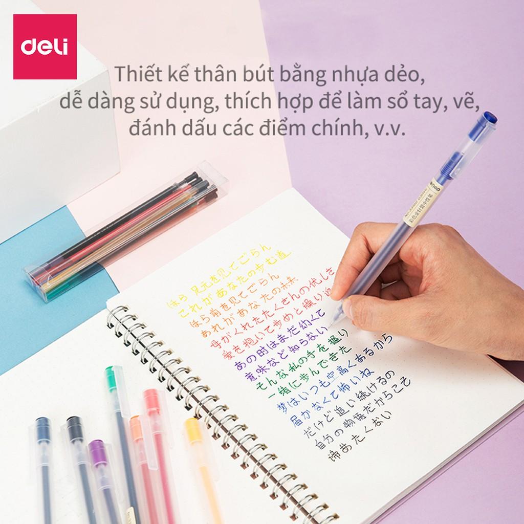 Bút gel 0.5mm nhiều màu Deli - có nắp gài - 1 chiếc - Đỏ/ Xanh Dương/ Xanh Lá/ Tím/ Cam - A119 .