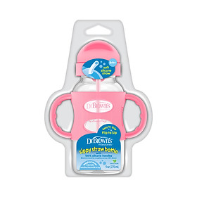 [ WB91011 ] Bình sữa chuyển tiếp, có ống hút silicone và hai tay cầm, cổ rộng, nhựa PP, 270ml