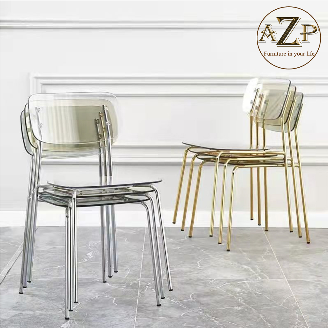 Ghế Ăn, Ghế Cafe, Ghế Thư Giãn Nhựa Trong Suốt Arcylic, Khung Thép Mạ Chrome Thời Trang / xếp chồng tiện lợi