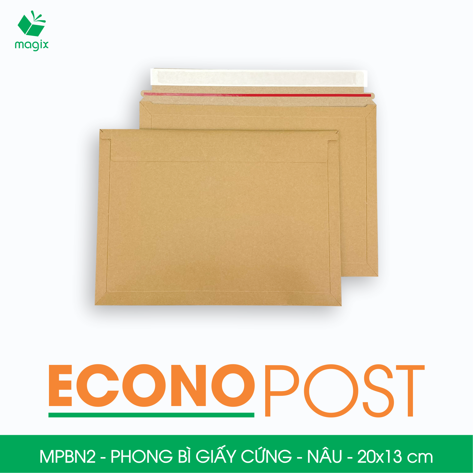 MPBN2 - 20x13 cm - Combo 100 phong bì giấy cứng đóng hàng màu nâu thay thế túi gói hàng