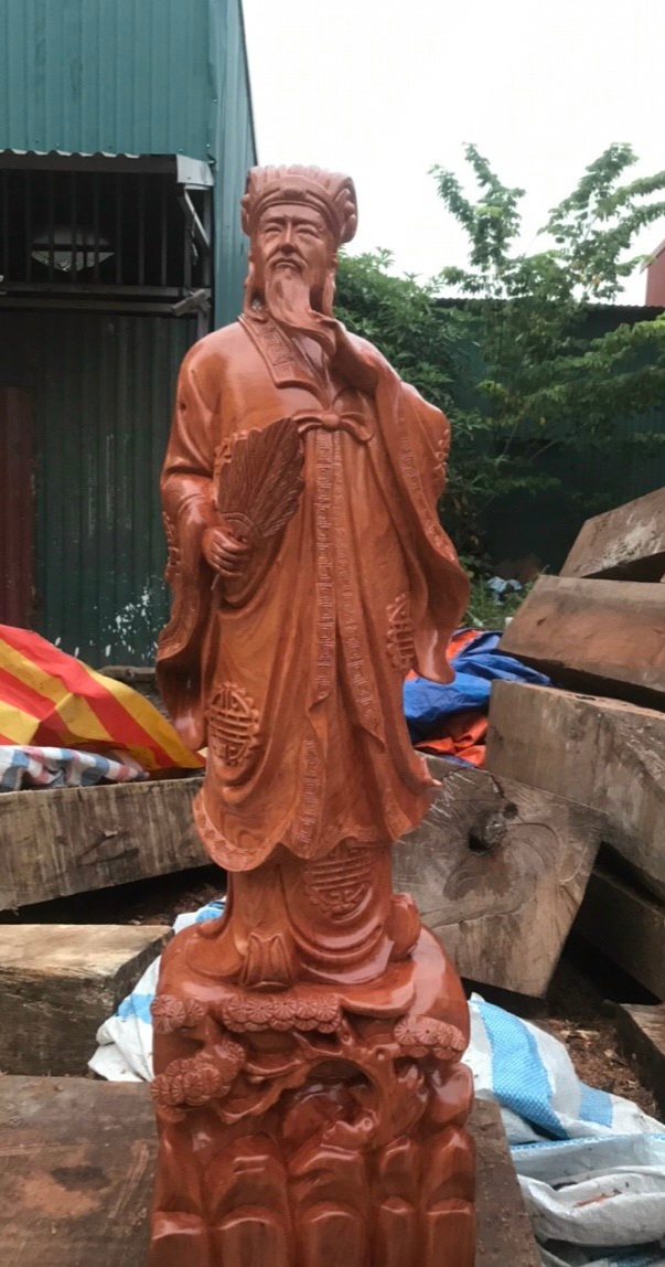 Tượng khổng minh (gia cát lượng) bằng gỗ hương đá liền khối cực đẹp kt cao 90×27×20cm