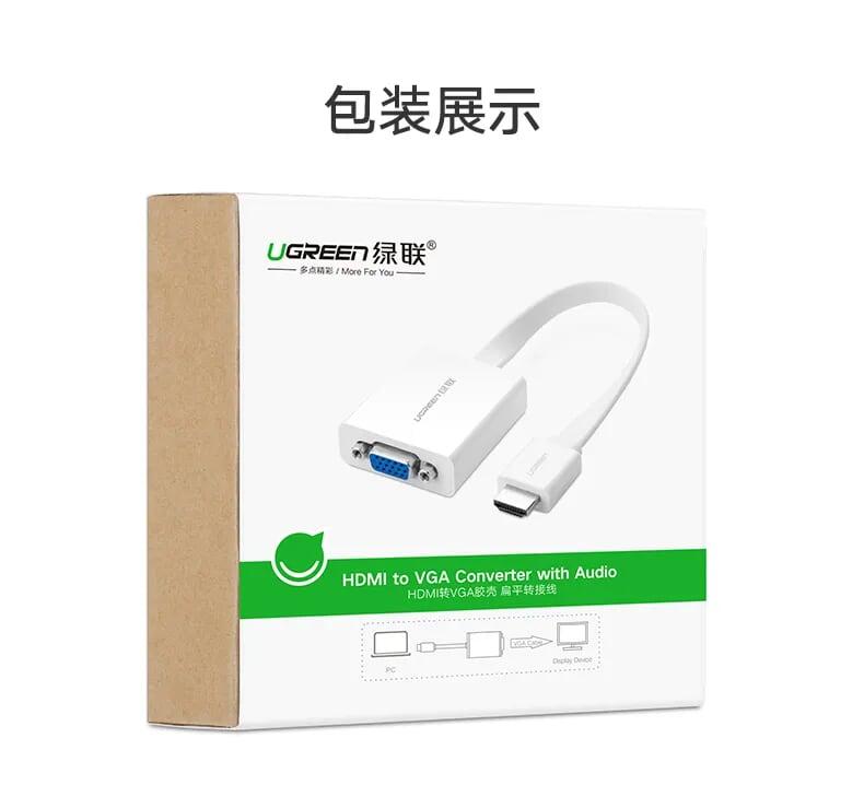 Ugreen UG40247MM103TK Màu Trắng Bộ chuyển HDMI sang VGA dây dẹp kèm cổng âm thanh - HÀNG CHÍNH HÃNG