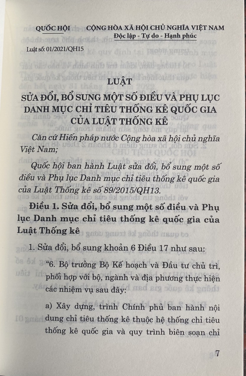 Luật Thống Kê Năm 2015 ( Sửa đổi, bổ sung năm 2021 )