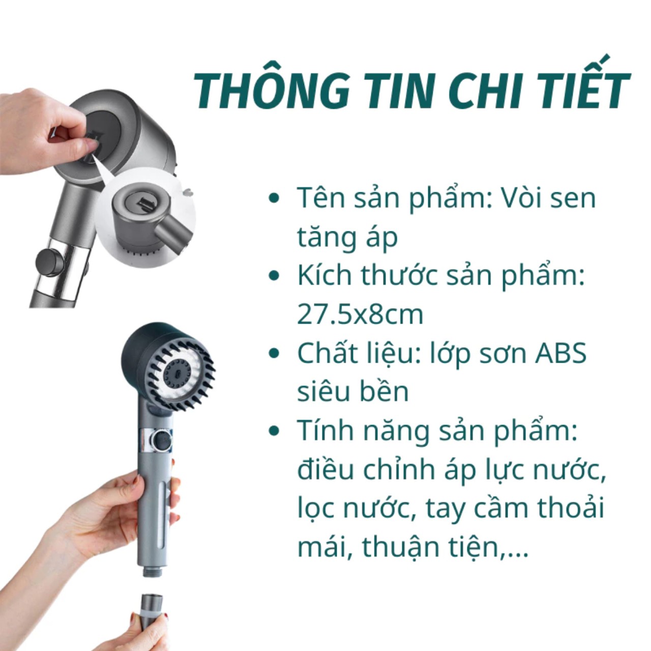 Vòi Sen Tăng Áp, Đầu Vòi Hoa Sen Mát Xa 4 Trong 1, 3 Chế Độ Áp Suất Cao Tiết Kiệm Nước, Lõi Cotton Lọc Cho Nhà Tắm - HÀNG CHÍNH HÃNG MINIIN