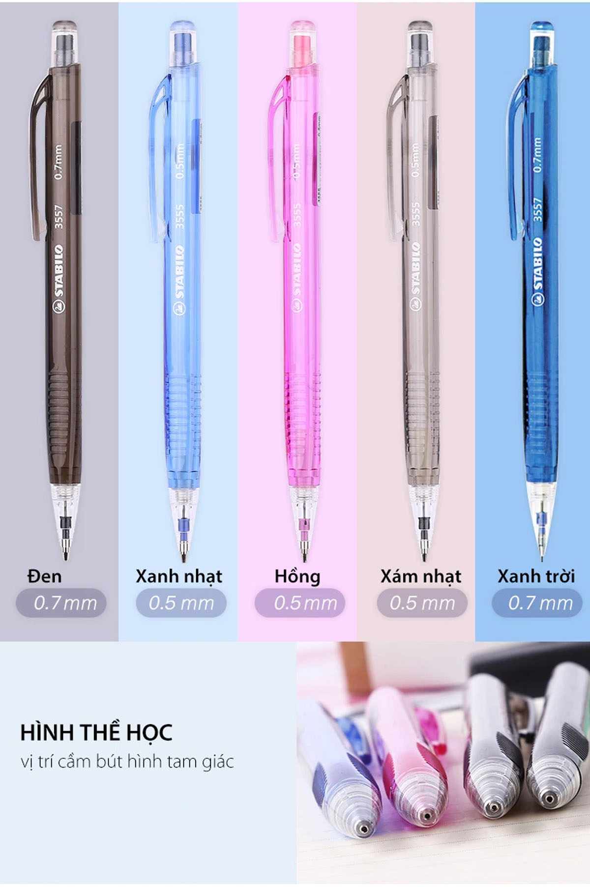 Hộp bút chì bấm STABILO - Hộp 12 bút nét 0.7mm + Tuýp 24 ruột 0.7 + Gôm tẩy ER198 (MP3557/12R+)