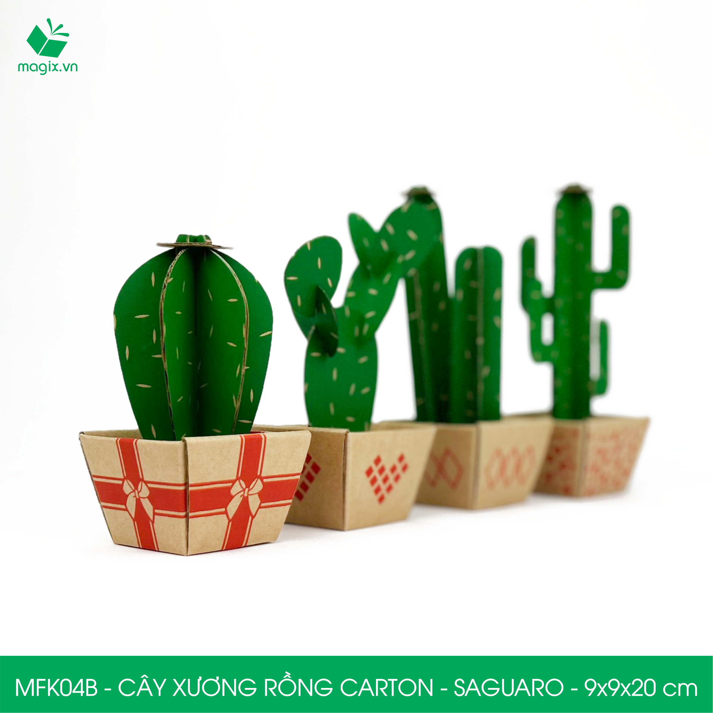 MFK04B - 9x9x20 cm - Cây xương rồng lắp ráp bằng giấy carton để bàn trang trí, bộ xếp hình sáng tạo