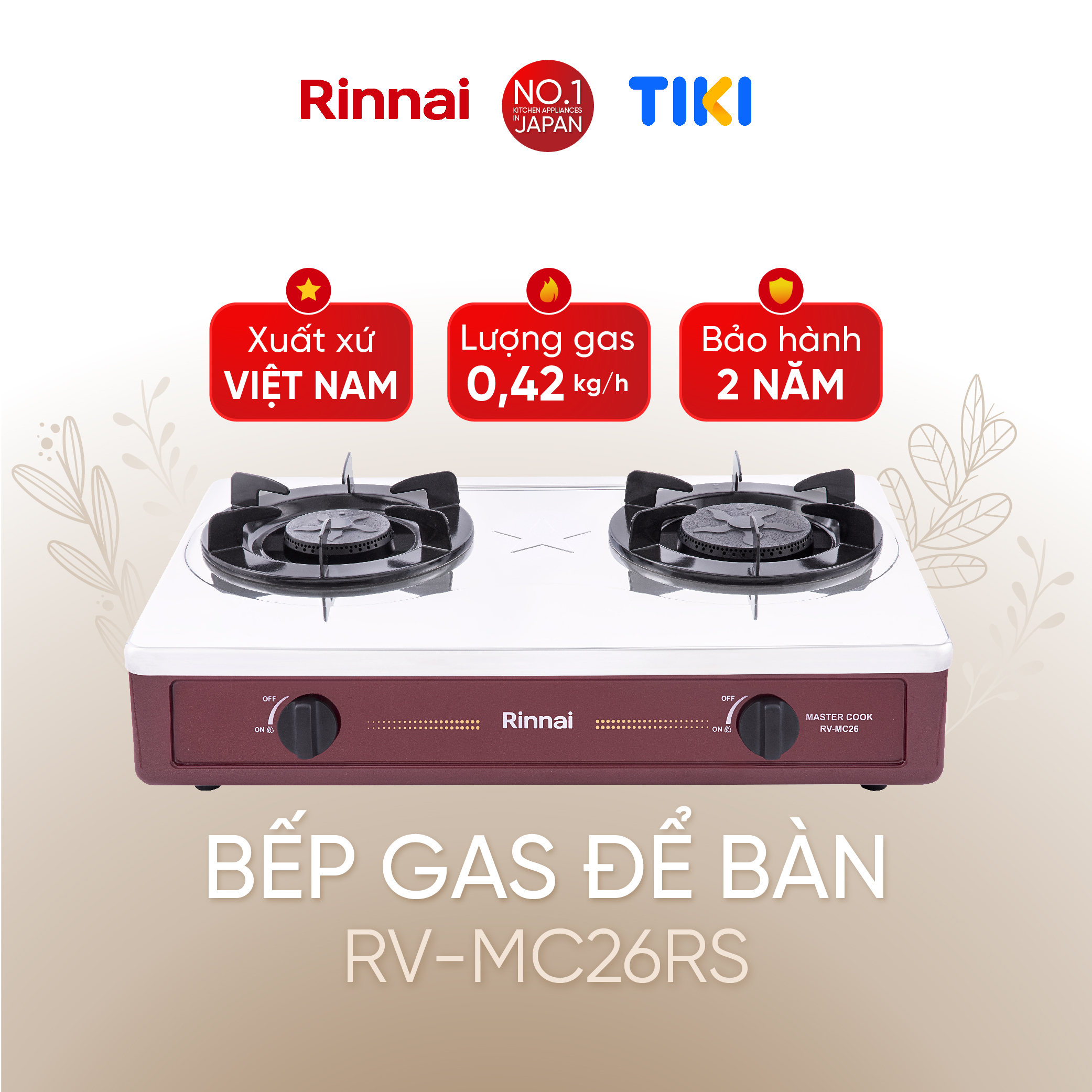 Bếp gas dương Rinnai RV-MC26RS mặt bếp inox và kiềng bếp men - Hàng chính hãng.