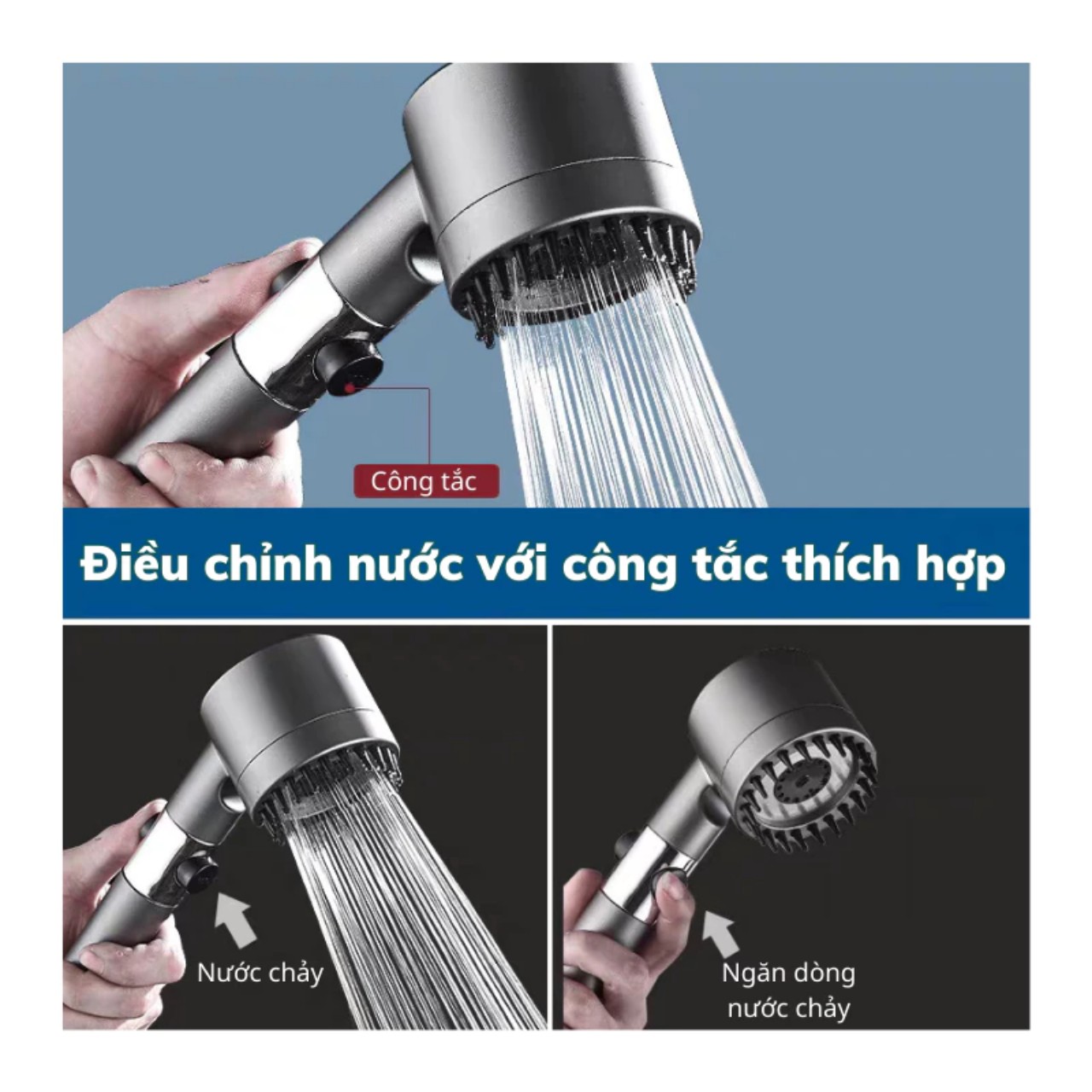 Vòi Sen Tăng Áp, Đầu Vòi Hoa Sen Mát Xa 4 Trong 1, 3 Chế Độ Áp Suất Cao Tiết Kiệm Nước, Lõi Cotton Lọc Cho Nhà Tắm - HÀNG CHÍNH HÃNG MINIIN