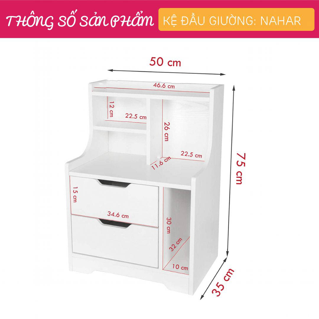 Kệ Đầu Giường Phòng Ngủ Nhỏ Gọn SMLIFE Nahar