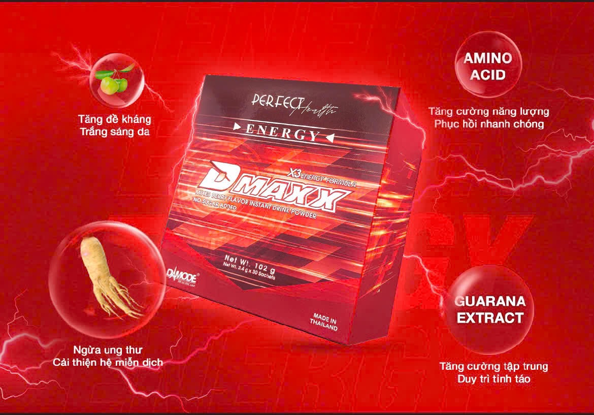 DMAXX thức uống bổ sung vitamin năng lượng không đường DAMODE 53 gói màu đỏ mỗi gói 2,2gr