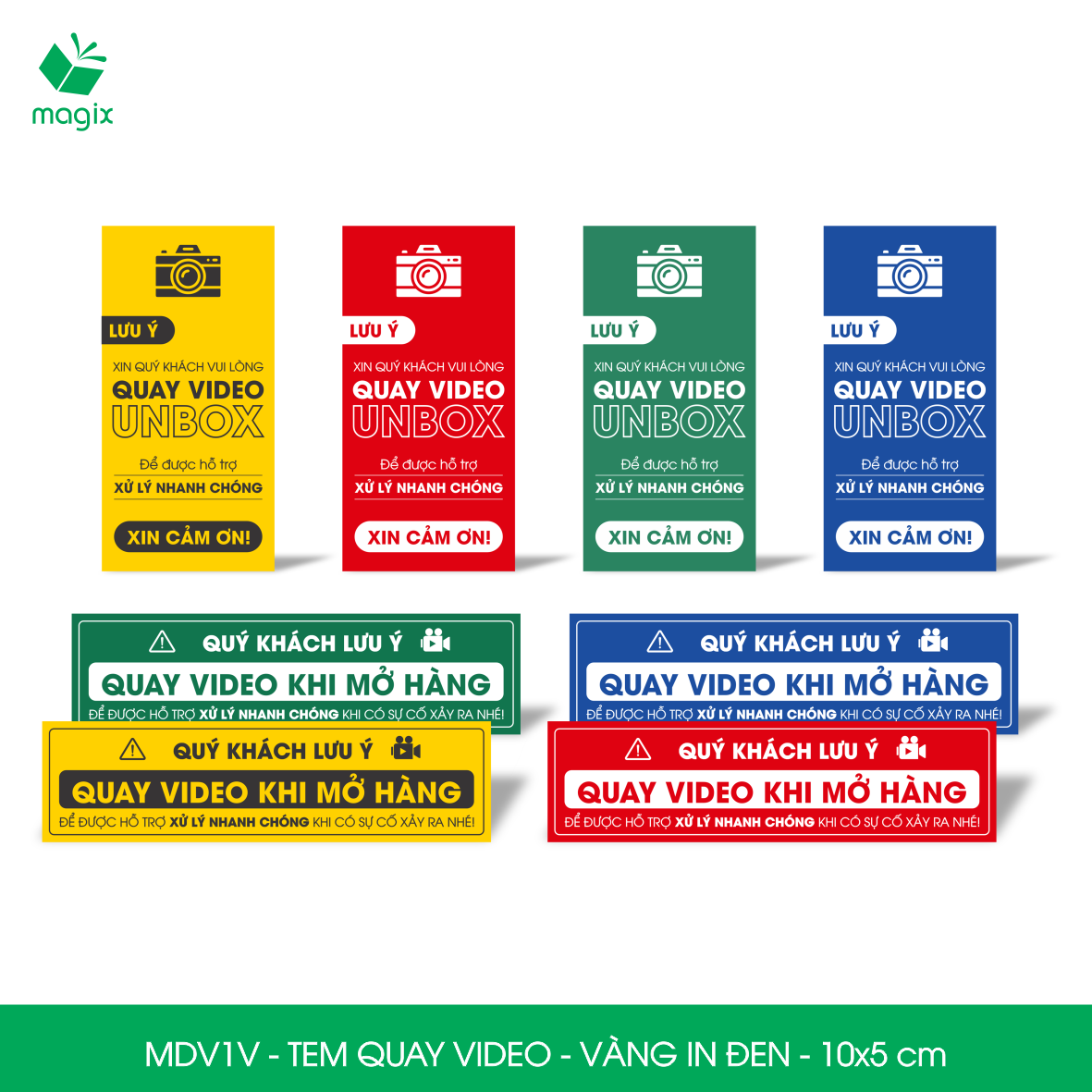 500 Tem chú ý quay video trước khi mở hàng, decal dán hộp - 10x5 cm - Vàng in đen - MDV1V