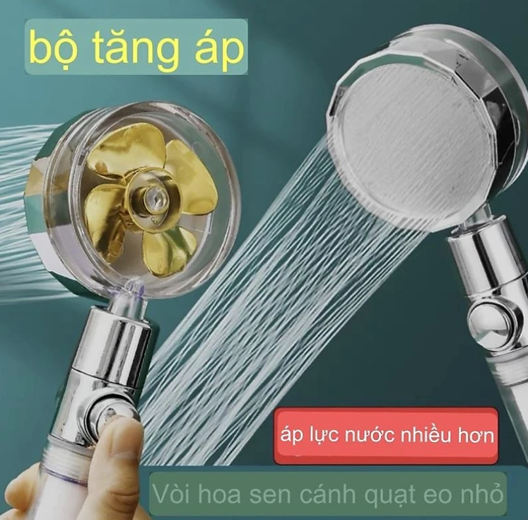 Đầu vòi hoa sen KG30 tăng áp cánh quạt đầu xoay 360 độ có nút nhấn tắt nước, dễ sử dụng tiết kiệm nước bao gồm dây sen 1m5- Hàng chính hãng