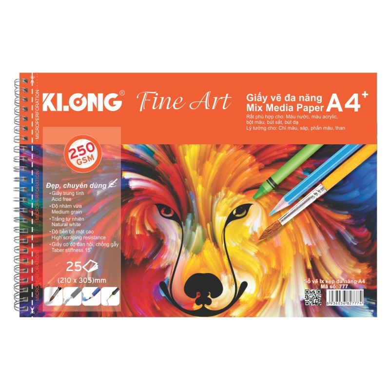 Sổ vẽ KLONG A4+ cao cấp lò xo kép xé 250GSM 25 tờ KL777