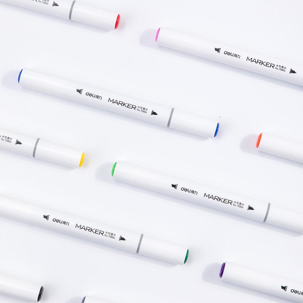 Bút màu marker kèm giấy thử màu thân tròn một đầu Deli - Marker hộp nhựa - 12/ 24/ 36/ 48/ 60 Màu - 70804