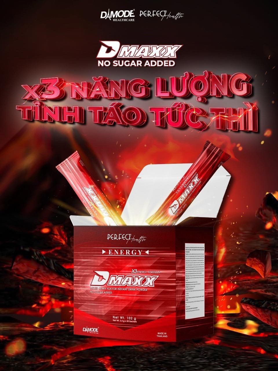 Thức uống bổ sung vitamin tăng năng lượng DMAXX NO SUGAR DAMODE hộp 30 gói