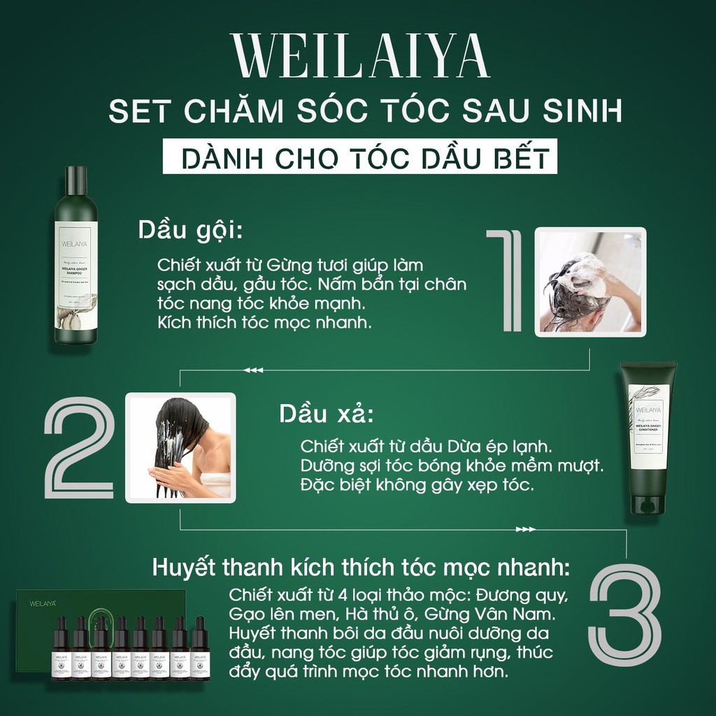 Combo Bộ Dầu Gội Xả Gừng + Huyết thanh Weilaiya Chính Hãng - Bộ đôi hỗ trợ mọc tóc