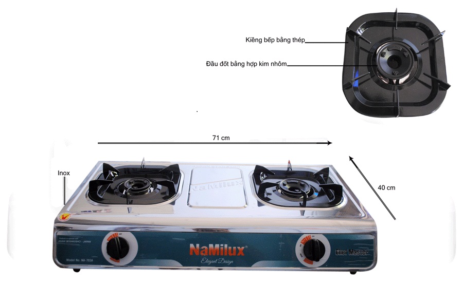 BẾP GAS ĐÔI NA-703ASM NAMILUX MẶT BẾP INOX - HÀNG CHÍNH HÃNG ( KÍCH THƯỚC: 710x400X150mm )