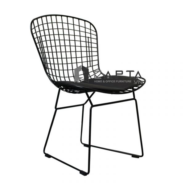 Ghế cafe fastfood ngoài trời BERTOIA-2 Nội thất Capta.vn Ghế ăn sắt sơn tĩnh điện nệm PVC màu đen không tay có lưng tựa Outdoor